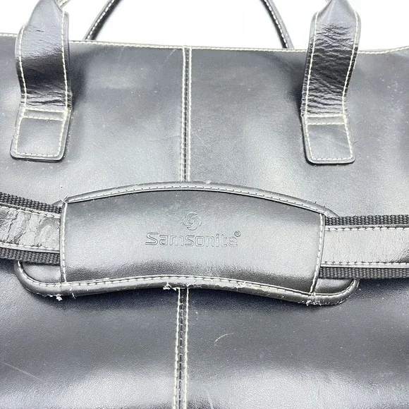 Samsonite Messenger Bag Laptop Case Black Leather Carry On - Picture 6 of 11